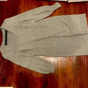 Grey v neck wool blend sweater dress